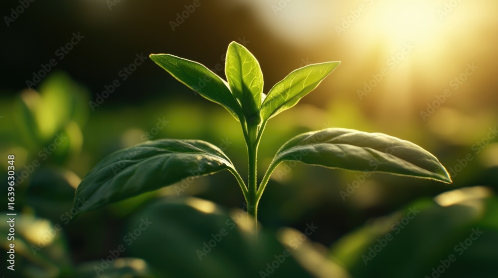 Obraz premium Emergent Basil Plant in Field