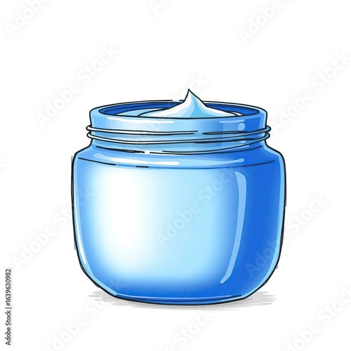 Blue cream jar with a swirl of hydrating skincare product, an illustrated cosmetic mockup.