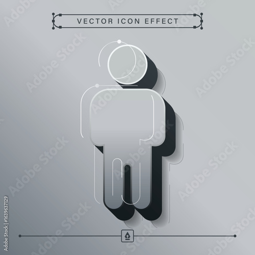 Futuristic 3D Techno Grey User and Person Icon – Modern Human Symbol with Vector Tech Effect