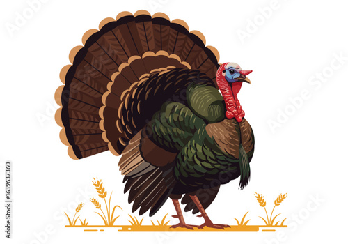 Majestic Wild Turkey with Brown and Green Plumage.