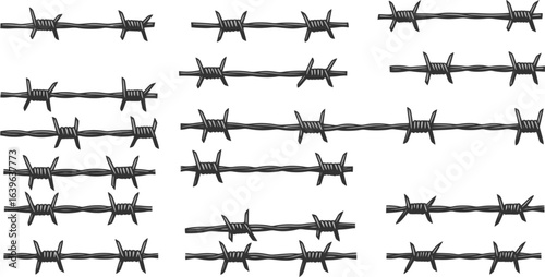 barbed wire logo icon silhouette collection vector art illustration
