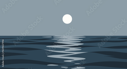 Sunset reflection over the ocean tranquil seascape digital illustration serene atmosphere aerial view nature concept. Vector illustration