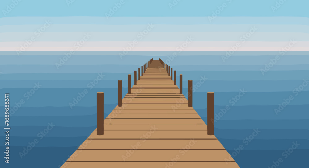 Fototapeta premium Tranquil dock overlooking serene ocean digital artwork calm environment wide view peaceful concept. Vector illustration