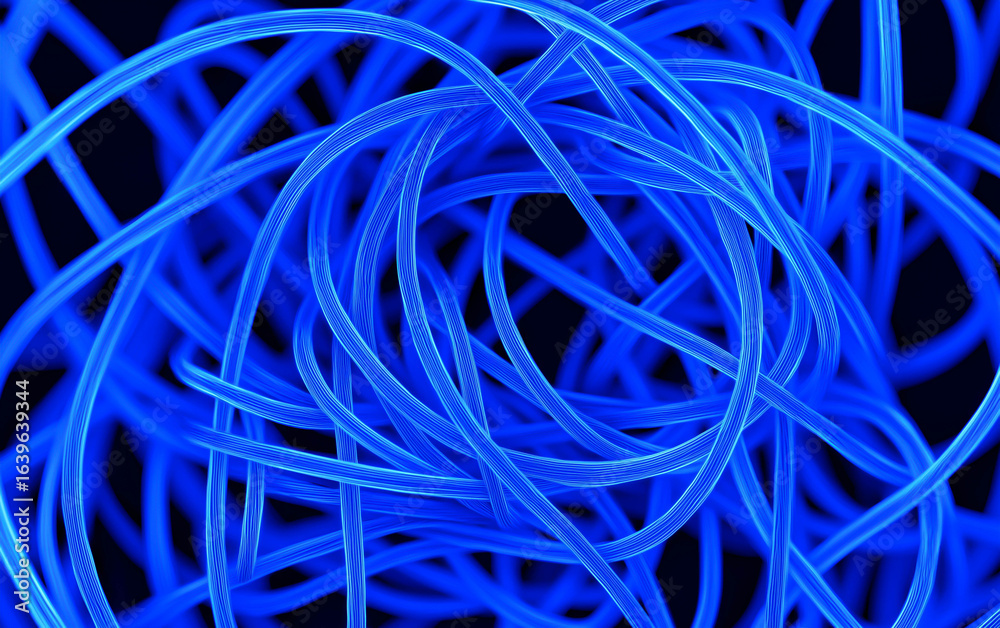 Blue fiber optic network data cables abstract technology background glow light tangle Blue fiber optic network data cables abstract technology background glow light tangle