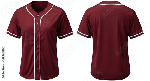 Stylish Maroon Baseball Jersey Mockup with White Trim - Front and Back View