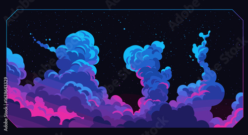 Cosmic nebula formation outer space digital illustration night sky wide view celestial artistry. Vector illustration
