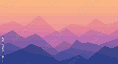 Sunset scenic view of layered mountains nature landscape tranquil environment serene viewpoint peaceful concept. Vector illustration