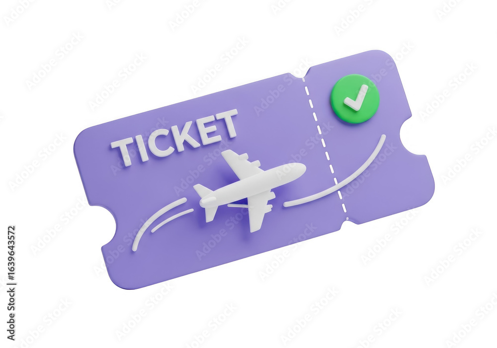 Fototapeta premium 3d airplane ticket with checkmark