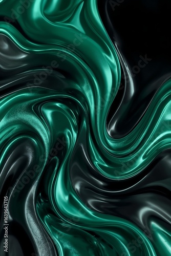 Sophisticated emerald green and black flowing abstract liquid art background