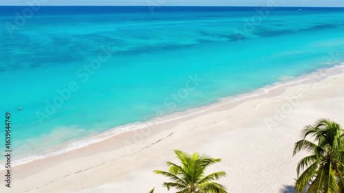 Beautiful Tropical Beach with Crystal Clear Turquoise Water and White Sandy Shore — 4K HD Video Footage Download, Idyllic Serene Coastal Paradise