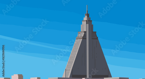 Exploring iconic skyscraper architecture urban landscape digital art vibrant environment eye-level perspective. Vector illustration