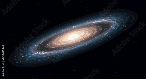 Exploring cosmic phenomena spiral galaxy outer space digital art dark universe wide-angle view celestial wonders. Vector illustration