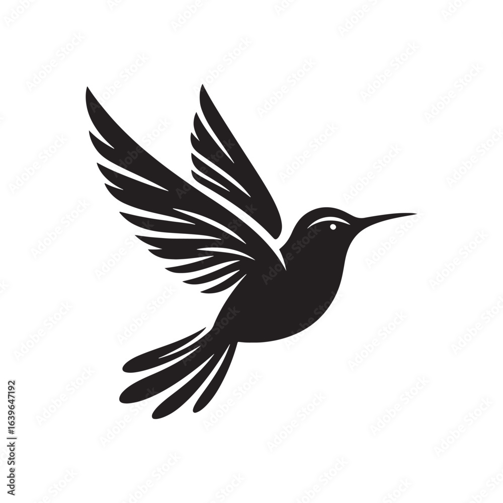 Fototapeta premium Graceful Hummingbird Silhouette Vector Art – Tiny Nectar-Feeding Bird with Rapid Wings, Minimal Black Outline Perfect for Floral Wildlife Themes, Nature Logos, Garden Decor, and Elegant Prints 