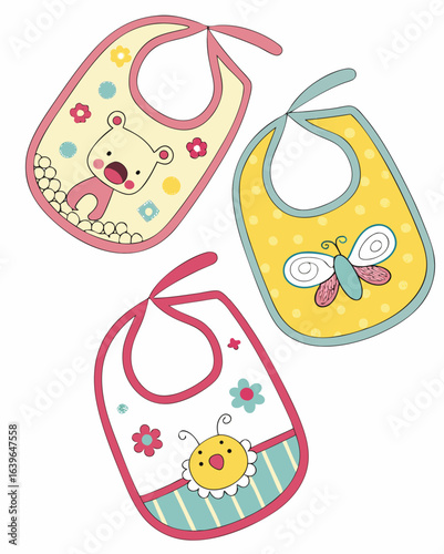 Colorful baby bibs with fun patterns	