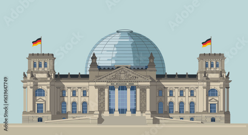 German parliament building berlin digital illustration architectural design front view historical significance. Vector illustration