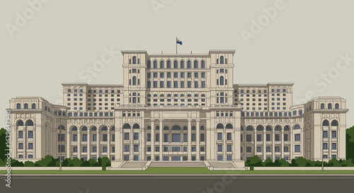 Exploring the palace of the parliament bucharest architectural marvel urban landscape historical significance front view insights. Vector illustration