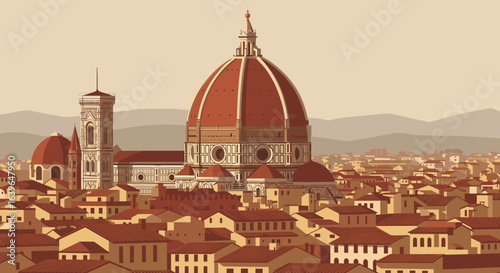Exploring historic architecture florence's iconic duomo cityscape view urban illustration warm tones. Vector illustration