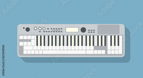 Creative music production home studio digital keyboard modern environment top-down view music concept for inspiration. Vector illustration