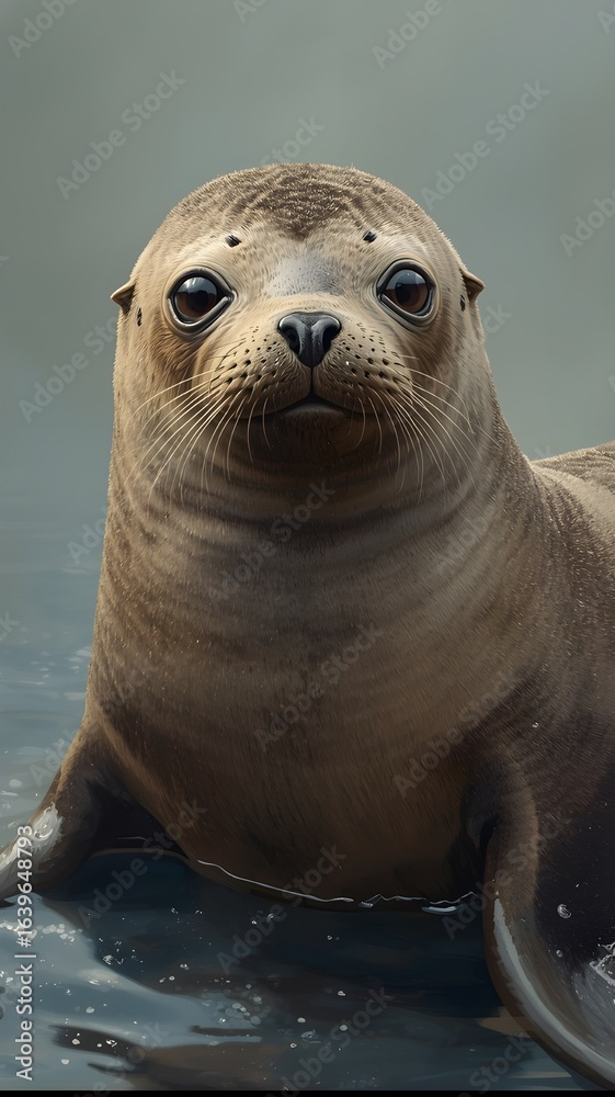 Fototapeta premium Realistic Seal Portrait with Soft Ocean Background