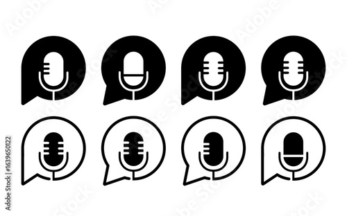 Minimal Black and White Podcast Logo Collection with Microphone