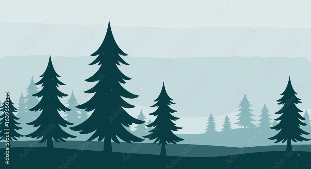 Fototapeta premium Tranquil forest landscape nature photography scenic view misty environment peaceful concept. Vector illustration