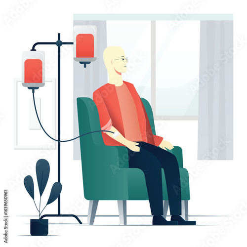 Oncology cartoon patient. Medicine concept flat illustration