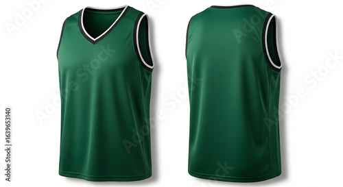 Dynamic Dark Green V-Neck Basketball Jersey Mockup - Front and Back View