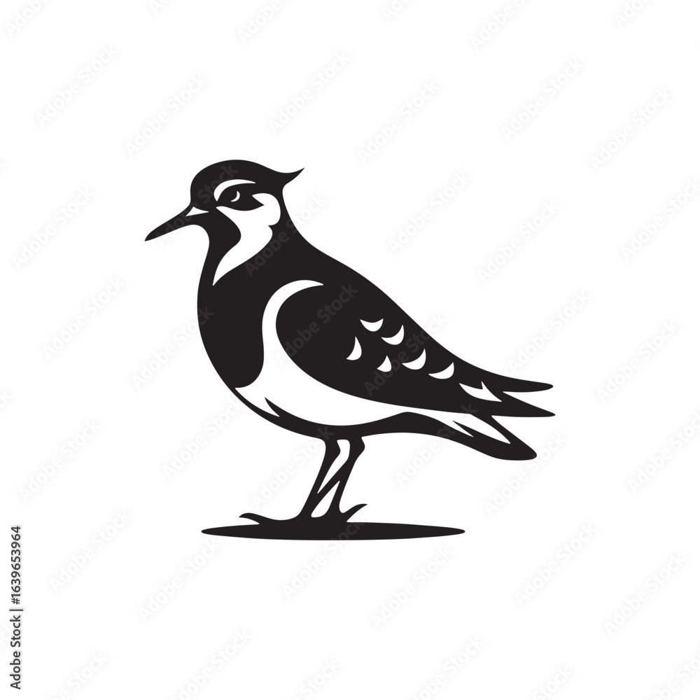 Fototapeta premium Elegant Lapwing Bird Vector Silhouette Artwork Featuring Graceful Crest and Distinctive Wing Patterns, Perfect for Nature-Inspired Designs, Wildlife Illustrations, Ornithology Projects, and Artistic D