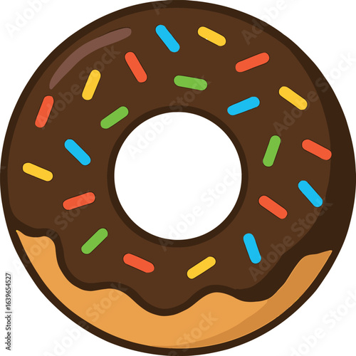 Cartoon Chocolate Donut with Colorful Sprinkles Sweet Treat Illustration