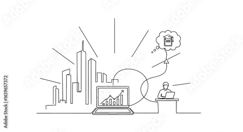 Dream of Real Estate: An illustrative depiction of a businessperson immersed in market analysis, envisioning the prospect of future properties. 