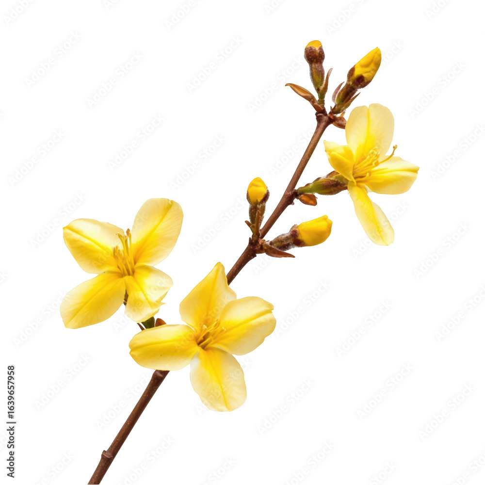 Fototapeta premium Yellow Forsythia Flowers Branch Spring Blooms Nature Botany