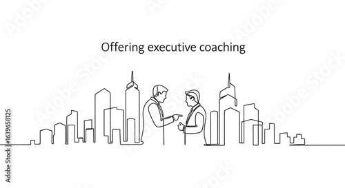 Business Executive Coaching: Capturing the essence of executive coaching in a clean, modern line art design. Two business individuals engage in consultation.