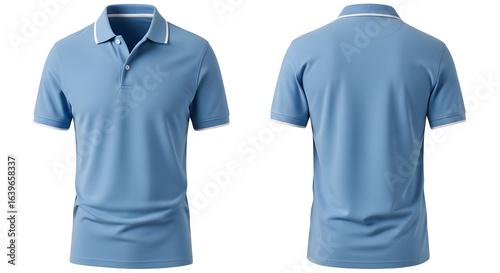 Stylish Light Blue Polo Shirt Mockup with White Trim - Front and Back View