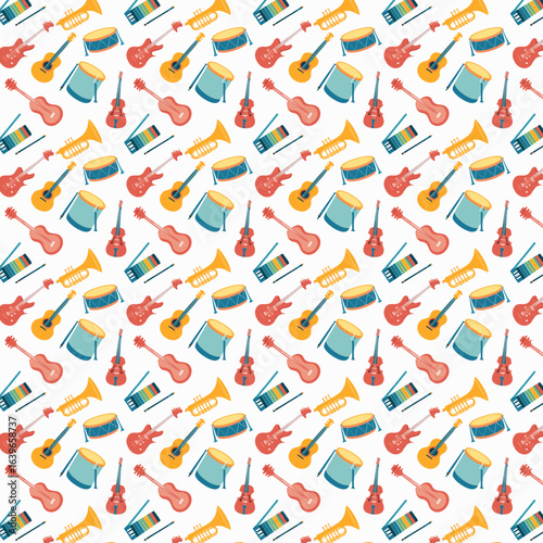 Musical instruments pattern in vibrant colors