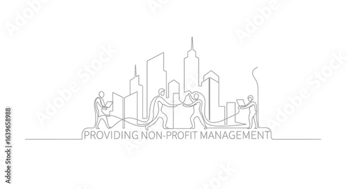 Non-profit Management Illustration: A line-art graphic depicts the essence of non-profit management. People collaborating, symbolizing support.