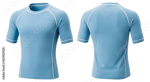 Light Blue Rash Guard or Performance T-Shirt Mockup - Front and Back View