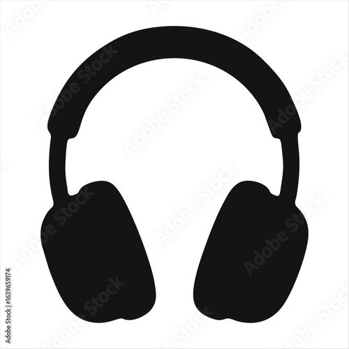 Headphones Silhouette Icon Isolated on White Background