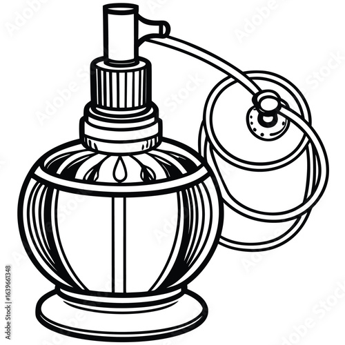 Vector art of vintage perfume bottle with atomizer isolated on white background