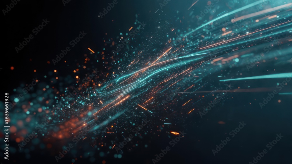 Fototapeta premium Abstract digital artwork with light streaks and particles