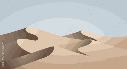 Exploring serene desert landscapes at dusk digital illustration calm environment elevated viewpoint. Vector illustration
