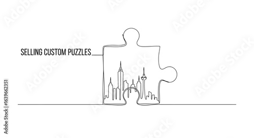 Puzzle Piece Cityscape: A captivating illustration of a city skyline cleverly incorporated within a puzzle piece.