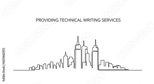 Urban Silhouette: A minimalist, single-line illustration of a cityscape, embodying the essence of urban development and architectural prowess.