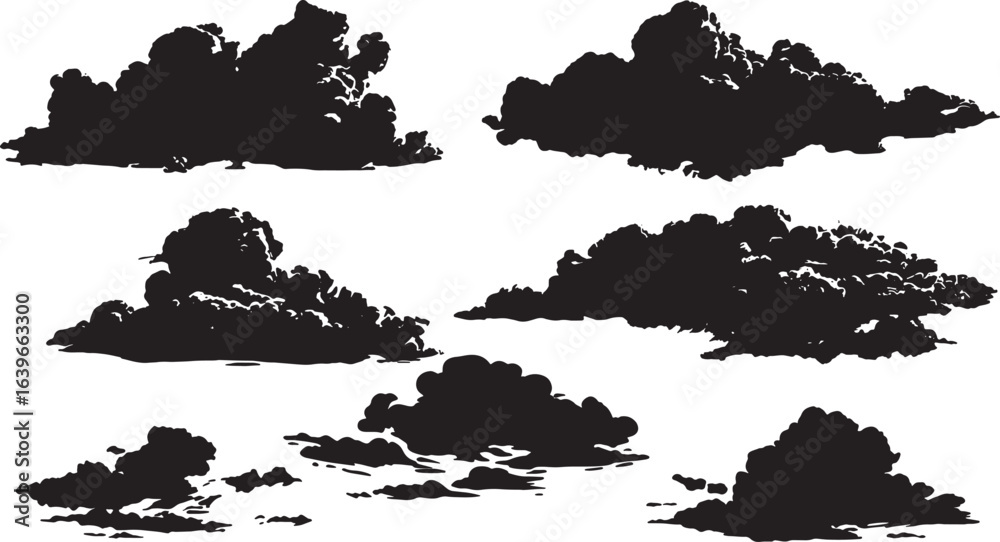 Fototapeta premium Black Cloud Silhouettes | High-Quality Cloud Illustrations 