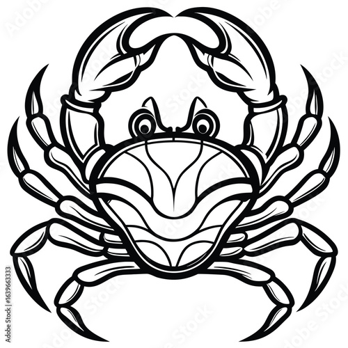 Vector art of black and white illustration of a crab isolated on white background