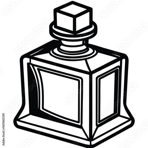 Vector art of ornate vintage perfume bottle with a decorative stopper, isolated on white