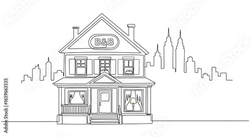 Bed and Breakfast Establishment: A charming, hand-drawn representation of a welcoming bed and breakfast establishment, exuding warmth and hospitality, a quaint image of comfort and relaxation.