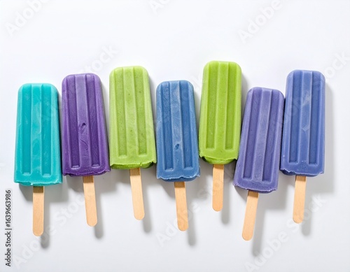 Colorful Frozen Popsicles Assortment Brightly Lit on White Background