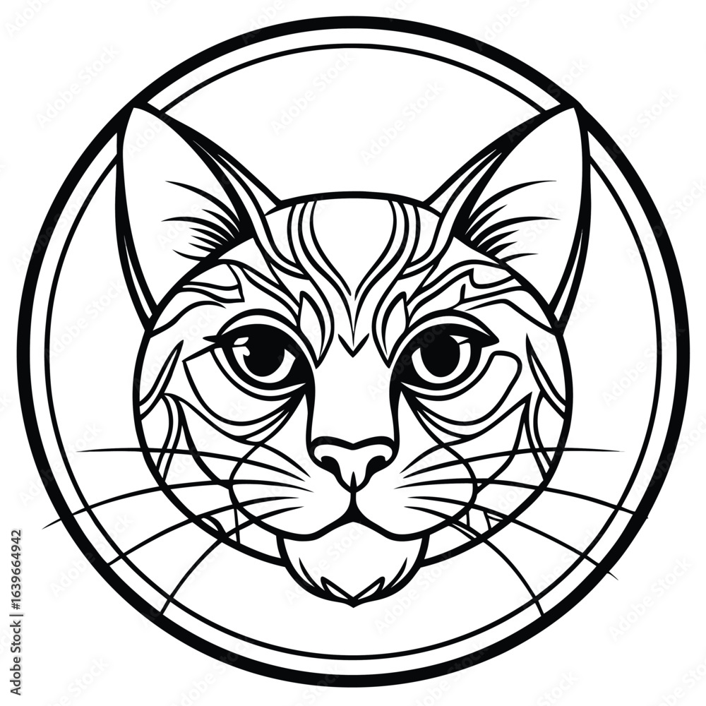 Fototapeta premium Vector art of cat face in circle isolated on white background