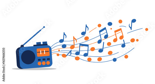 Creating melodic vibes radio music broadcasting home studio digital art vibrant environment creative perspective. Vector illustration