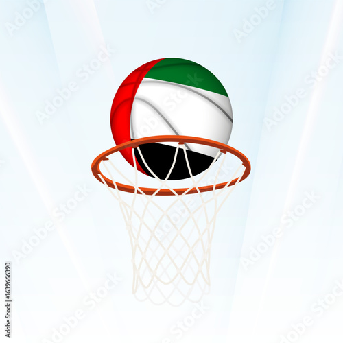 United Arab Emirates Flag Basketball Scoring Through Hoop.